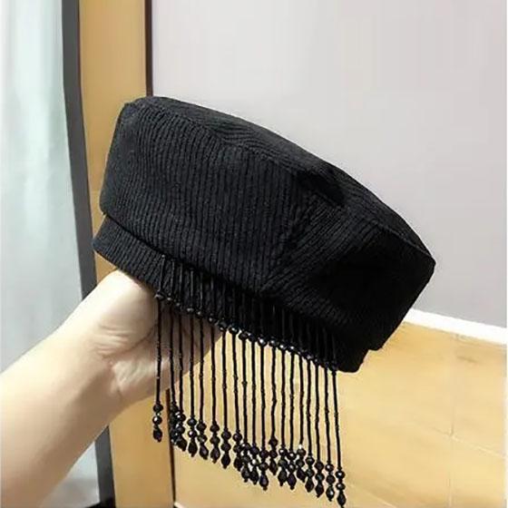 Hat Woman Rhinestone Pendant Beret British Retro Autumn and Winter Korean Style Trendy Wild Octagonal Hat