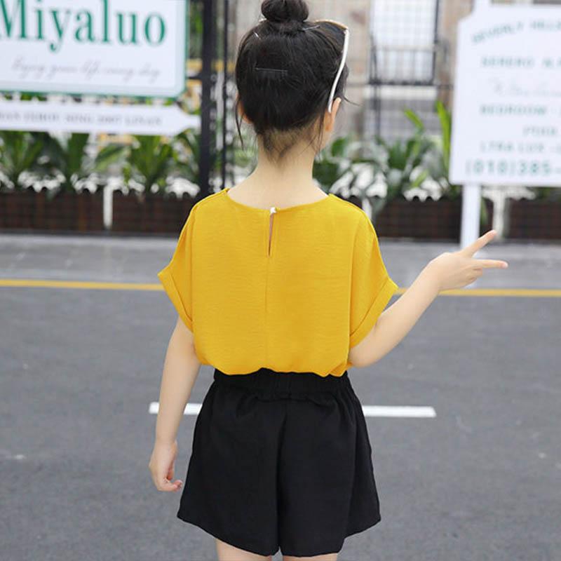 Girls Summer Suit Fashion Short-sleeved T-shirt Lace-up Shorts Cool Breathable Sweat-absorbing Comfortable Skin-friendly Children's Two-piece