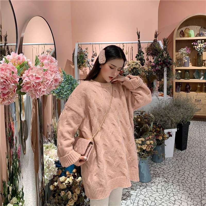 Pofulove Wind Loose Twist Sweet and Gentle Sweater Long Sleeve Sweater Women Autumn and Winter