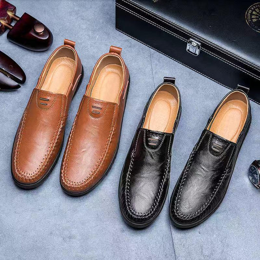 Men's Leather Shoes Spring Summer Large Size Soft Sole Doudou Shoes Korean Version Business Men Casual Shoes Driving Single Shoes