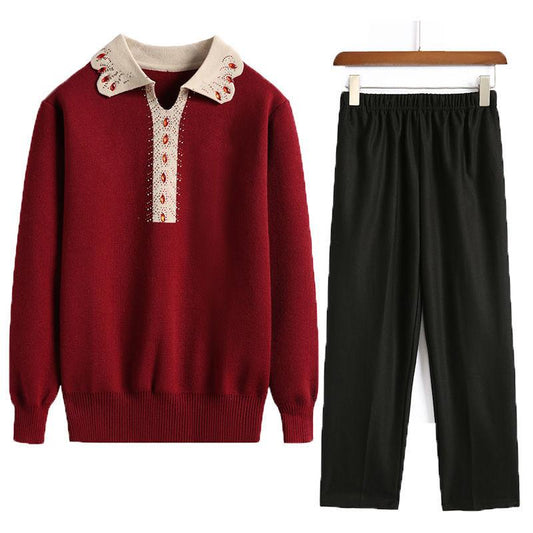 Spring and Autumn Suit Sweater Women's Loose Large Size Lapel Sweater Bottoming Shirt Pants