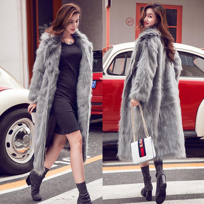 Winter Warm Faux Fox Fur Coat Thickened and Thin Long Fur Coat
