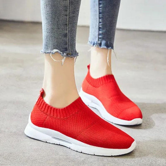 A Pedal Casual Women's Shoes Lazy Shoes Flying Woven Socks Shoes, Breathable Sneakers Women's Mother Shoes Breathable Net Shoes Coconut Shoes