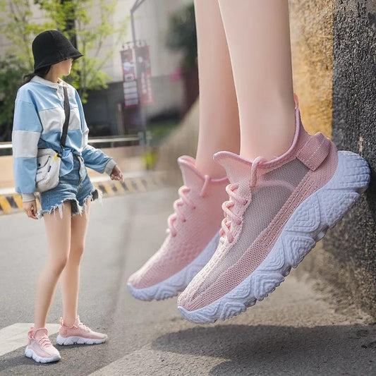 Women's Summer Breathable Flying Woven Sneakers Girls Ins Running Shoes Casual Shoes Students Korean Style Coconut Shoes for Ladies