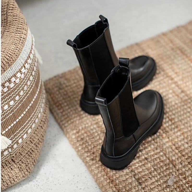 Chelsea Boots Soft Martin Boots Woman Autumn and Winter Smoke Boots Low Boots Snow Boots Cotton Boots Plus Velvet Black Winter Boots
