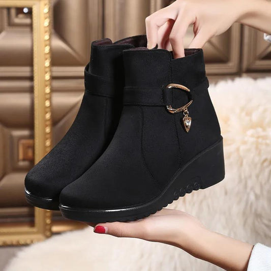 Cotton Shoes Winter Warm and Comfortable Non-slip Short Boots Women Wedge with Flat Bottom Plus Velvet