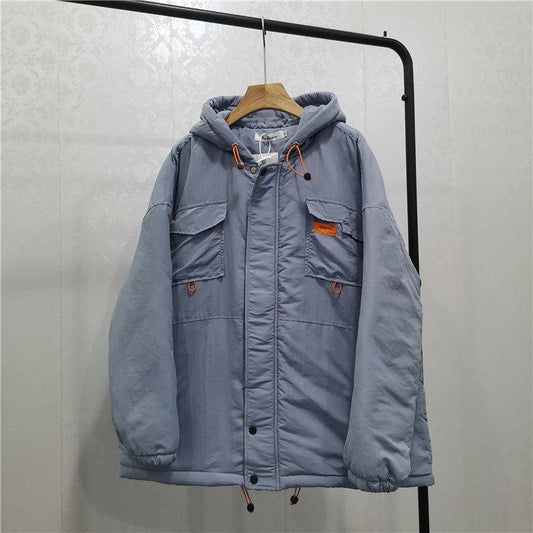 Cotton-padded Jacket Men's Jacket Tide Brand Autumn and Winter Trend Hooded Tooling Cotton-padded Jacket Lovers Cotton-padded Jacket Bread Clothes
