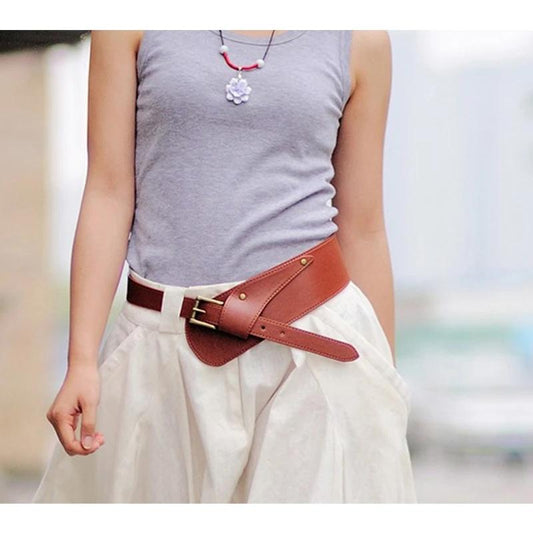 Women's Oblique Irregular Waist Sweater Skirt Wide Belt Girdle Girls Decorative Belt Black Belt
