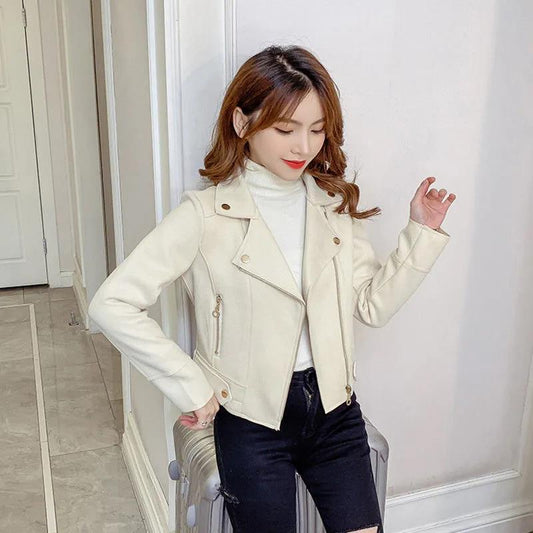 2021 Spring and Autumn Zipper Jacket Suit Collar Temperament Age-reducing Short Jacket