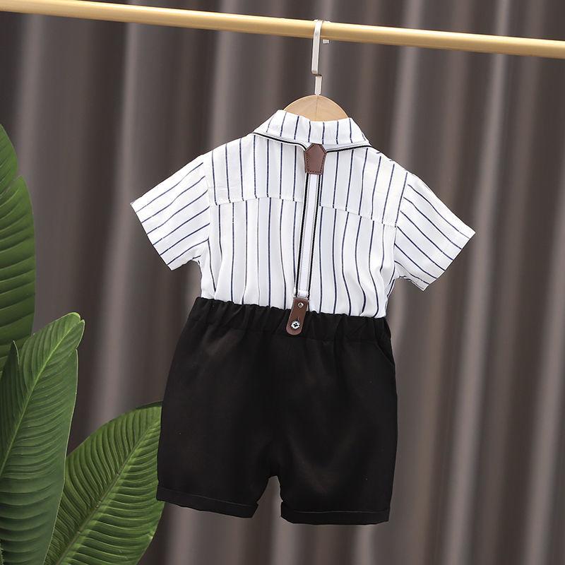 Korean Style Super Western Wedding Dress Boys Tide Clothes Suit Little Boy Short-sleeved Shirt Bib Two-piece Party