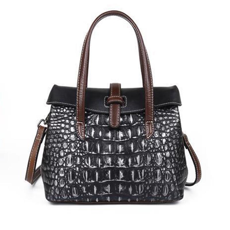Handbag Female Bag Head Layer Cowhide Crocodile Pattern Handmade Retro One-shoulder Messenger Leather Retro Female Bag