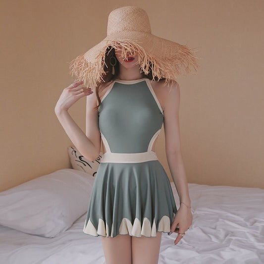 Swimsuit Women's One-Piece Skirt Covering Belly Thin and Small Breasts Gathering Korean One-piece Skirt Ladies Swimsuit Sexy and Sweet