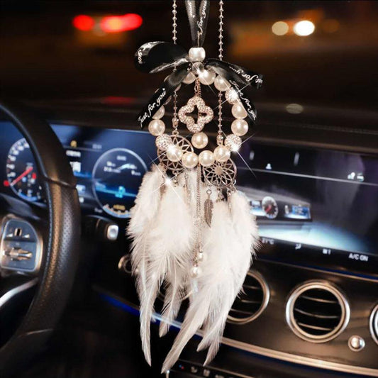 Car Pendant Car Pendant Imitation Pearl Dream Catcher Feather Rearview Mirror Pendant