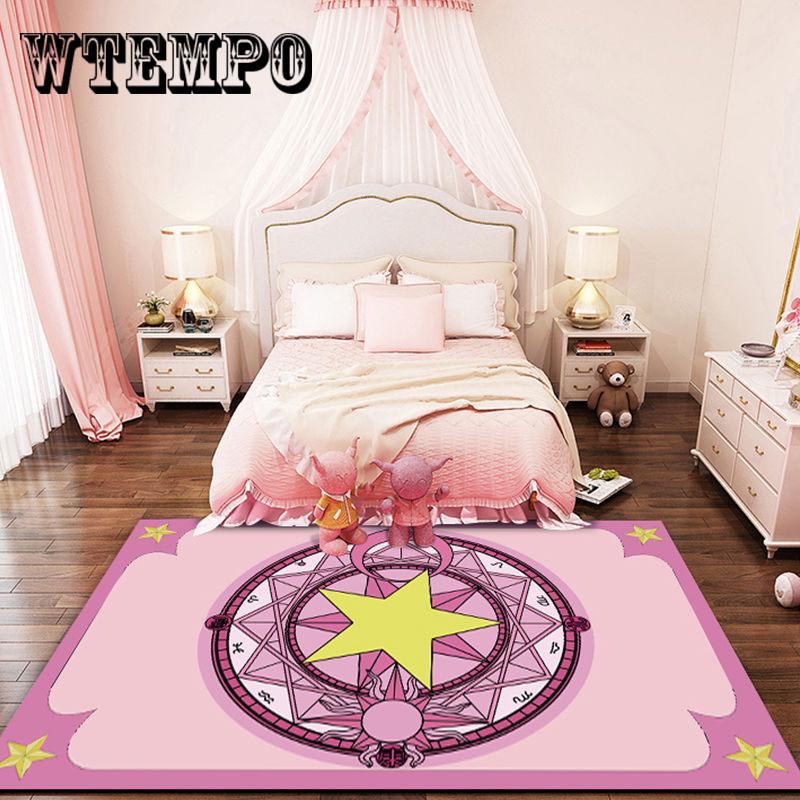 Princess Pink Geometric Tatami Ground Mat for Girl's Room Cute Bedside Carpet Decoration