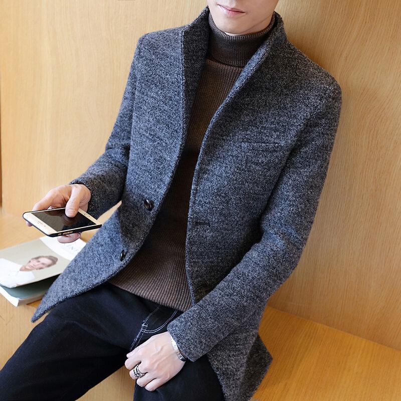 Men Winter Wool Coat Men's Jacket Solid Simple Blends Woolen Coat Male Trench Coat Casual Overcoat