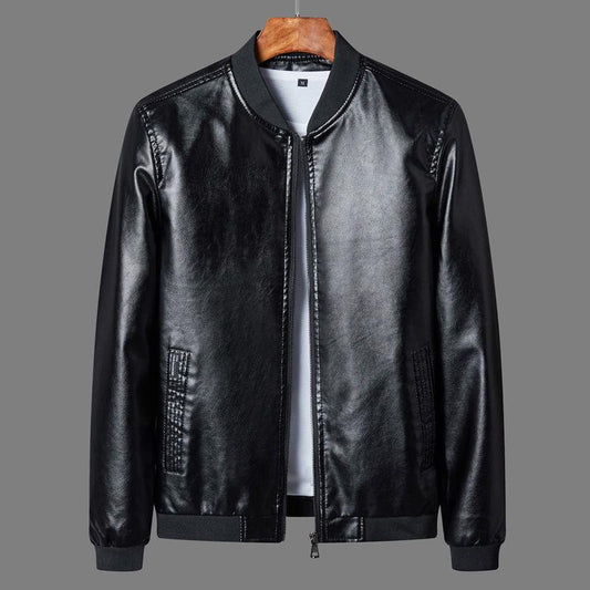 Soft Leather Short Leather Jacket Men's Thin Loose Casual Jacket Warm Leather Jacket Men's Handsome and Simple Warm Motorcycle Clothing