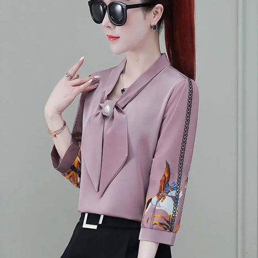 Spring and Autumn Loose Top Women's Long-sleeved Chiffon Shirt All-match T-shirt
