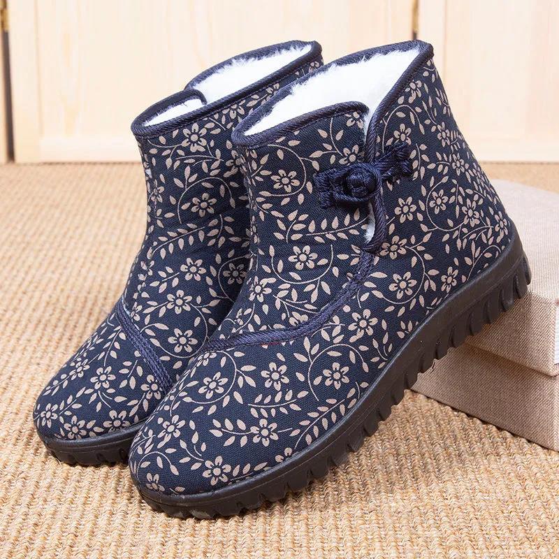 Winter Women's Plus Velvet Warm Soft-soled Cotton Shoes Thickened Non-slip Middle-aged and Elderly Cotton Boots