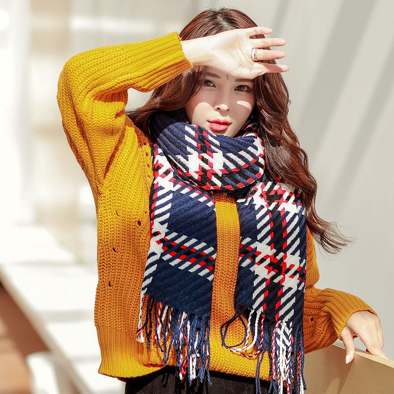 Plaid Lady Scarf Warm Couple Temperament Long Fresh Simple Scarf High Quality Knit Shawl