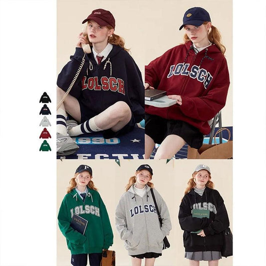 Retro Sweater Jacket Women's Autumn Hooded Street Loose Zipper Cardigan Girls Casual Sports Jacket Tops