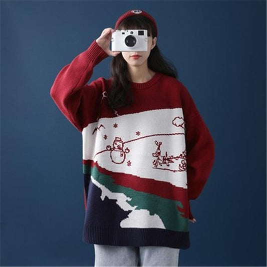 Autumn Winter Women Fashion Mid-length Sweater Casual Knitting Sweater Round Neck Pullovers Loose Casual Long Sleeve Sweater