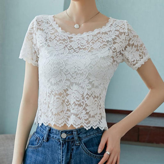 Lace Bottoming Shirt Women's Summer Short Tube Top Inner Top Thin Outer Wear Sexy Lace Hollow Shirt