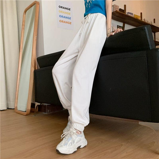 Grey Sports Casual Trousers Women's Loose Summer Thin Section Wide-legged High-waist Drape Is Thin and Versatile Straight-leg Pants