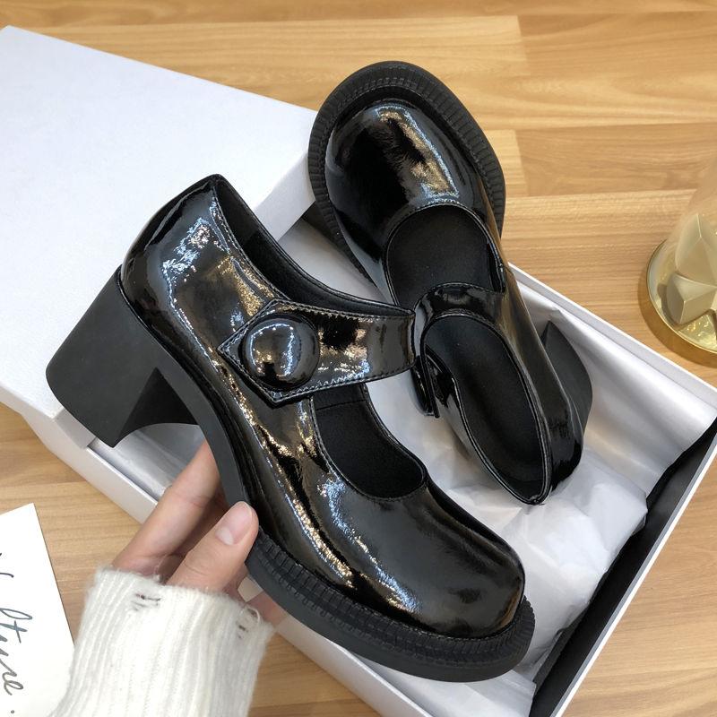 Single Shoes Women's Early Spring Retro Round Toe Thick Heel Mary Jane Shoes Female College Style Big Toe Shoes