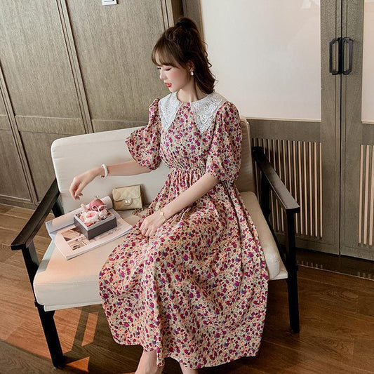 Ladies Chiffon Dress Summer Idyllic Floral Skirt Female Long Waist Waist Slimming Bottoming Dress Fabric Light and Breathable