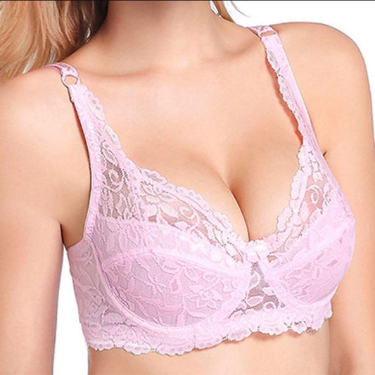 Summer Lace Ultra-thin No Steel Ring Bra Women's Sponge Underwear New Collection Big Breasts Show Small Plus Size Bra