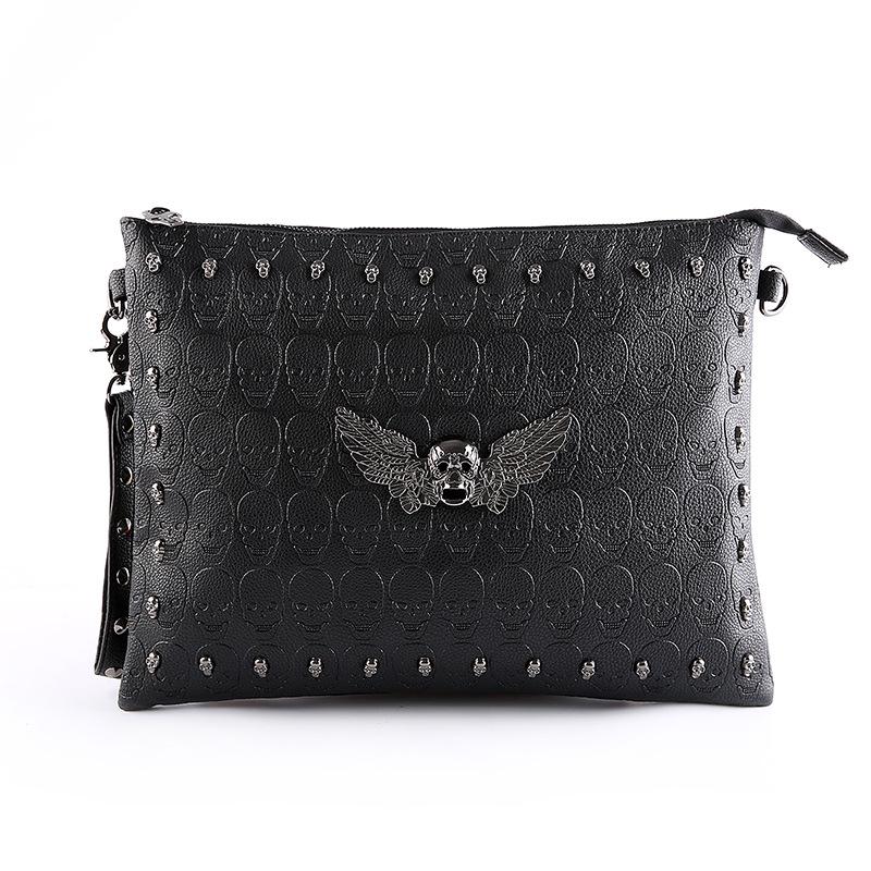 Business briefcase men black rivet anti-theft shoulder Crossbody bags mobile phone package ipad bag