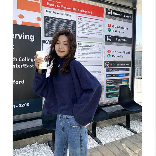 Women's Yellow Half-neck Long Sleeve Pullover Sweater Casual Loose Tops Ladies Wild Sweater