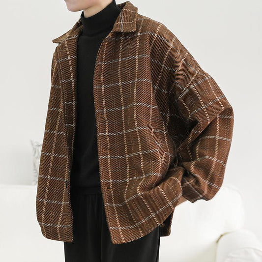 Plaid Jacket Men's Autumn and Winter Thick Loose Cotton-padded Jacket Youth Trend Retro Jacket