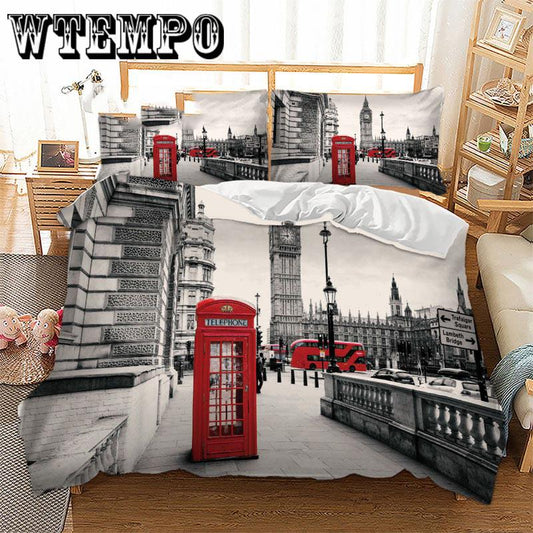 2/3pcs 3D Bedding Set Duvet Cover Sets London Pattern Bedding Set Quilt Cover Twin/king Size Bed Sheet