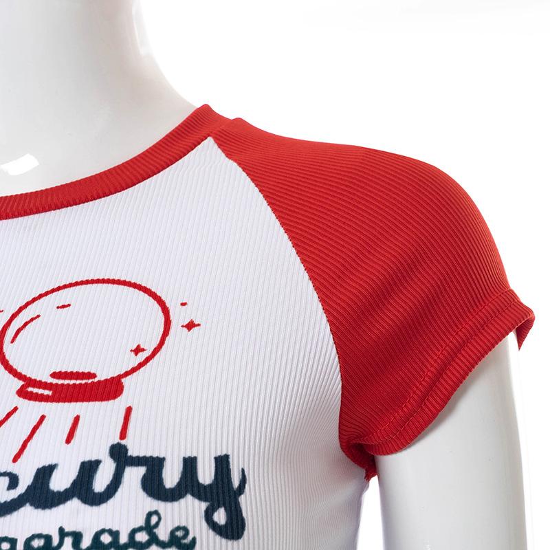 Summer Women's T-shirt Fresh and Sweet Round Neck Pullover Print Crop Top Mercury Raglan Graphic Y2K Tee