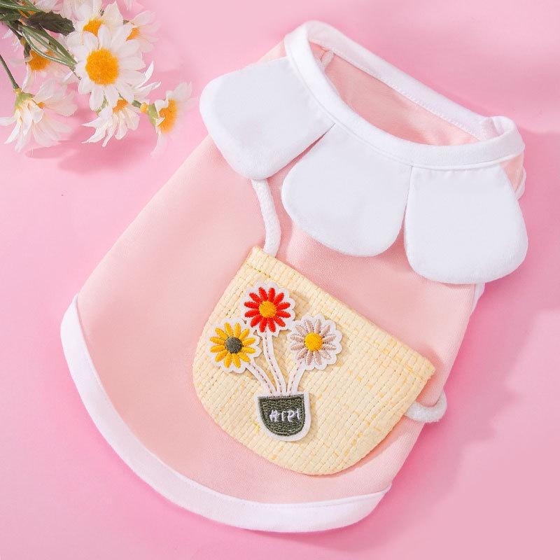 Breathable Thin Puppy Vest Short Skirt Petal Collar Shoulder Bag Cute Sunflower Pet Dog Clothes