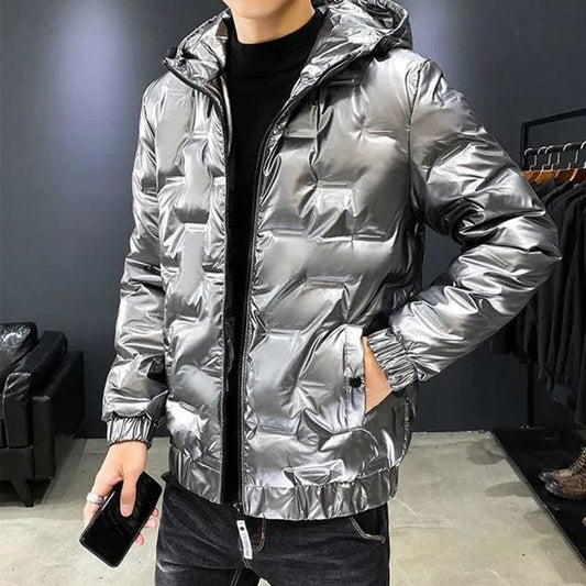 Winter Down Padded Jacket Men's Short Padded Jacket Young and Middle-aged Korean Trend Bright Leather Padded Jacket