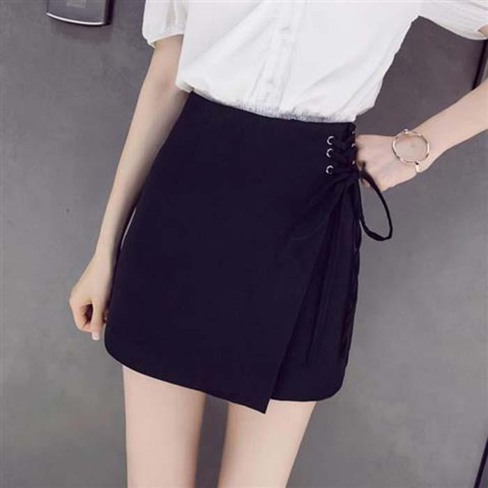 Pofulove Women Anti-light Irregular Skirt Lace-up High Waist Sexy Package Hip Skirt A Word Skirts