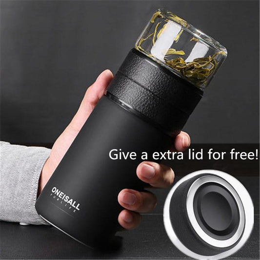 Thermos Bottle Stainless Steel Tea Partition Thermo Cup Glass Tea Strainer Thermos Mug Bottle Vacuum Flask Bottles 400ml + 200ml