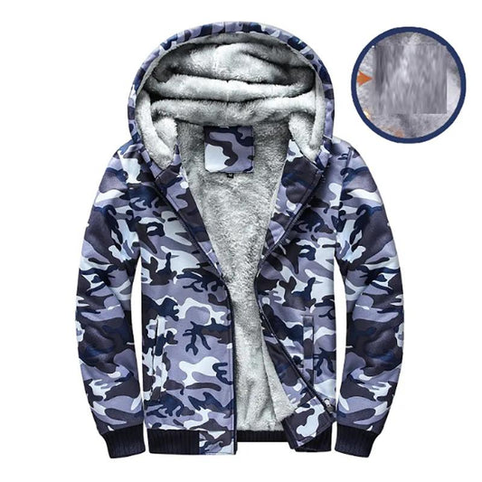 Camouflage Plus Velvet Sweater Hooded Jacket Men's Plus Size Jackets Autumn and Winter Business Slim Thickened Jackets