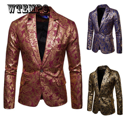Gilding One Button Suit Jacket Party Weeding Tuxedo Blazer Men