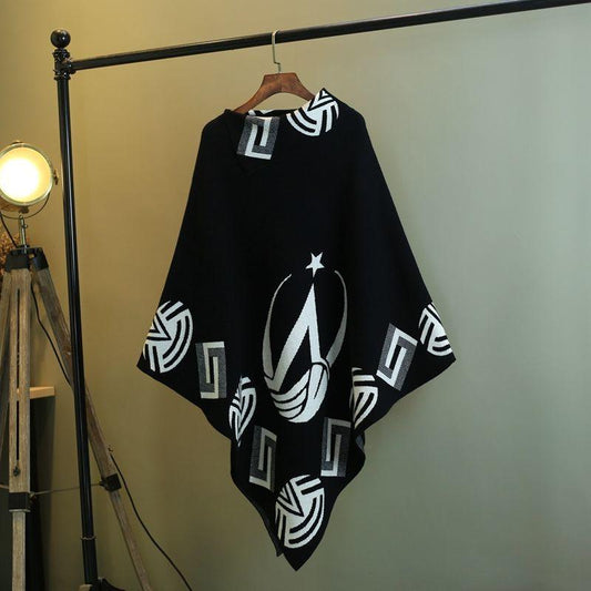 Mid-length Loose-fitting Shirt Jacket Cloak Pullover Knit Shawl Jacket Women's Diagonal Collar Creative Design Temperament Ladies Shawl Jacket