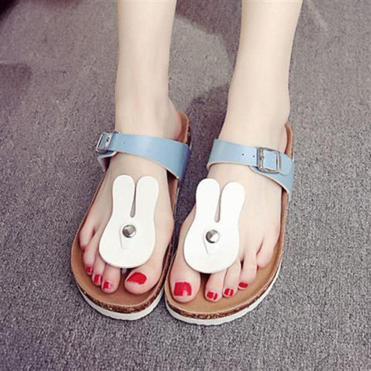 Slippers Women's Summer Cartoon Cork Slippers Personality Non-slip Korean Cute Bunny Beach Shoes Flip Flops