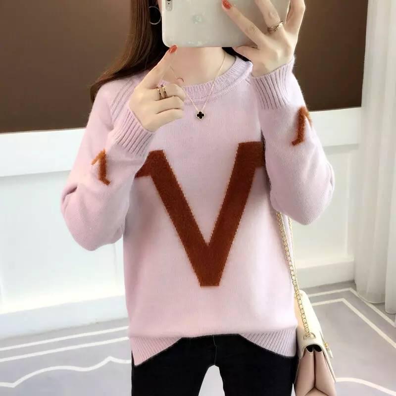 Long-sleeved warm thick sweater female autumn and winter high collar loose printed sweater