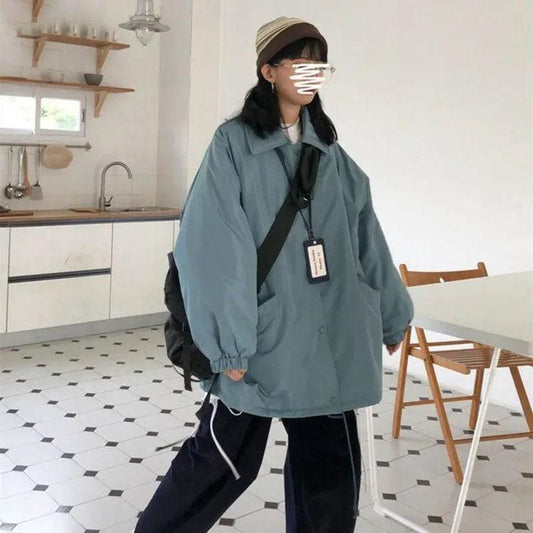 Workout Jacket Salt Coat Women's Retro Lazy BF Style Thickened Student Cotton Clothes Autumn and Winter Loose Casual Warm Coat