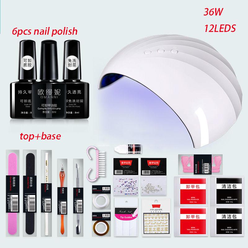 Nail art Set 36w UV LED Lamp Dryer Soak Off Nail Gel Polish Kit Manicure Set nail dryer set
