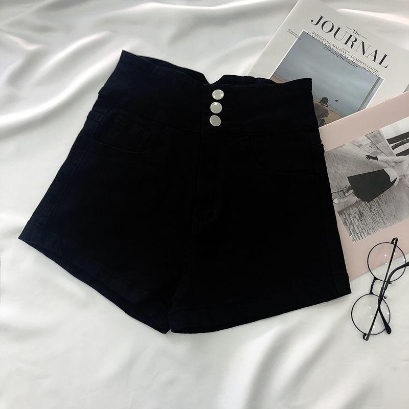 High Waist Denim Shorts Female Summer Korean Version of Ins Retro Metal Chain Design Sense A-line Wide-leg Pants
