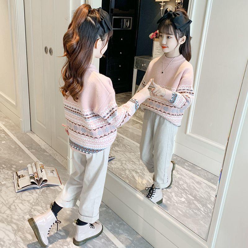 Children's Thickened Bottoming Shirt In Autumn and Winter Jacquard Knitted Little Girl Jacket Simple Casual Girls Sweater