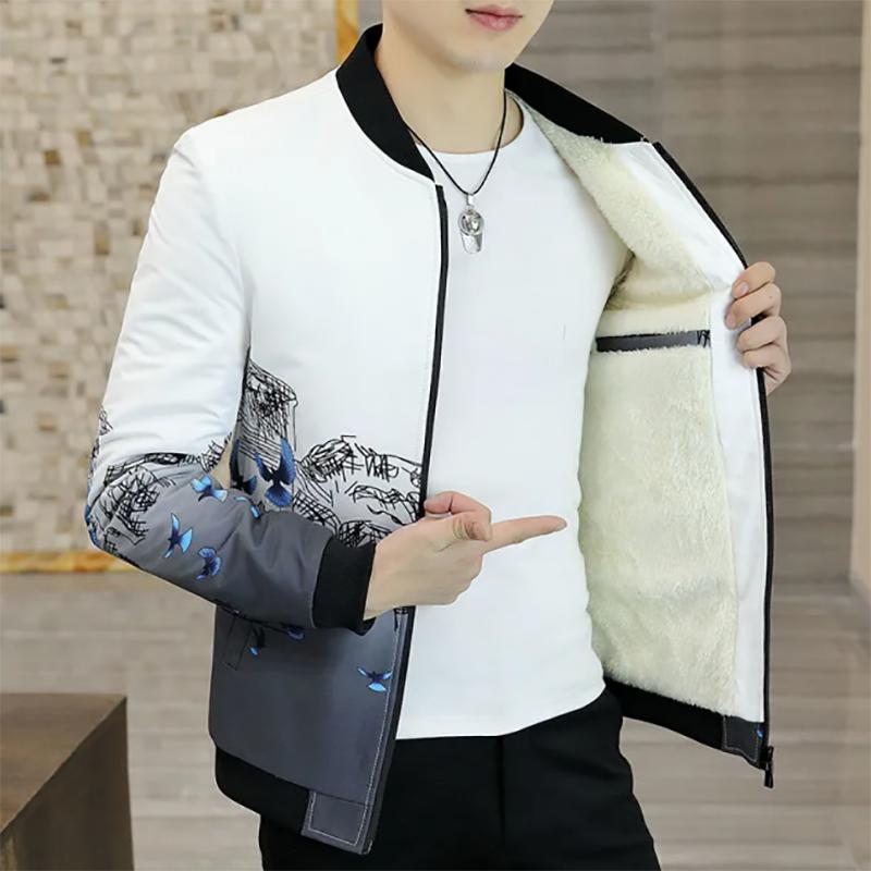 Plus Velvet Jacket Men's Fashion Casual Thick Warm Loose Large Size Jacket Men Autumn and Winter