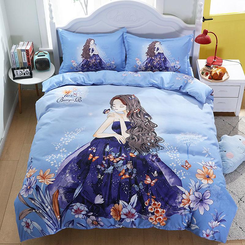 Cartoon Children's Big Version of The Flower Skin Four-piece Set Thick Grinding Princess Windbedding
